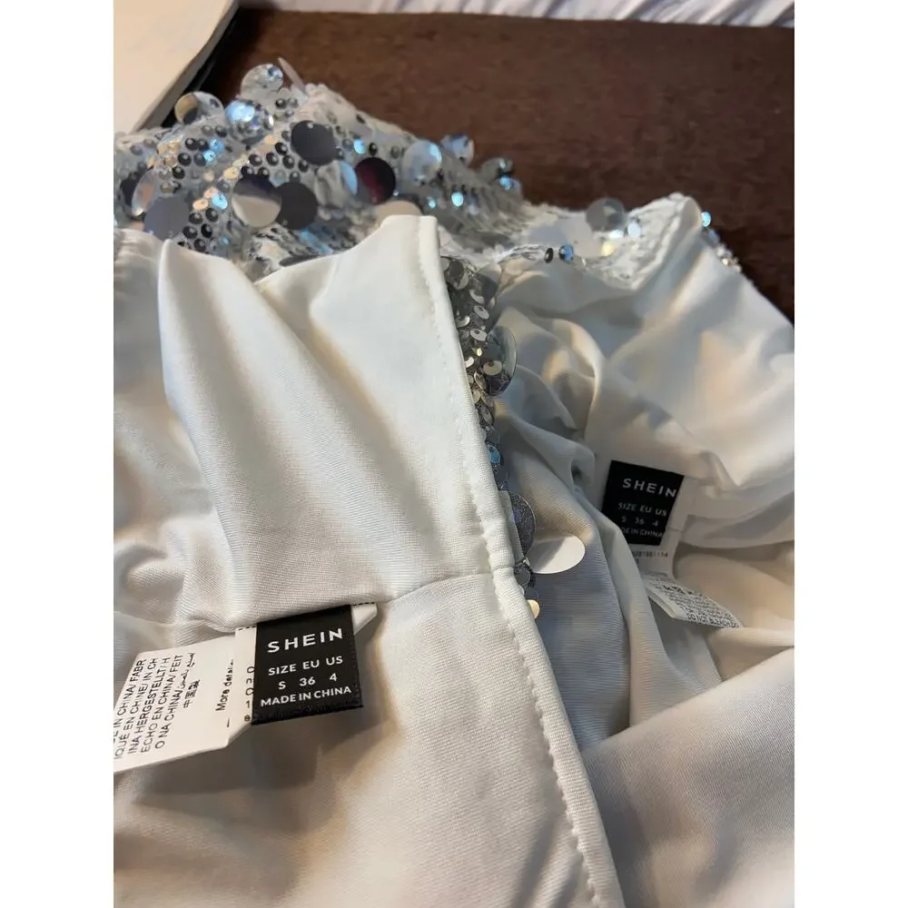 SHEIN 2 piece, Aveloria Rosie‎ sexy silver mini skirt and top